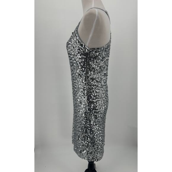 Pretty Guide Silver Sequin Bodycon Mini Dress Sz M Sleeveless Sparkly Party NWT - Picture 4 of 9